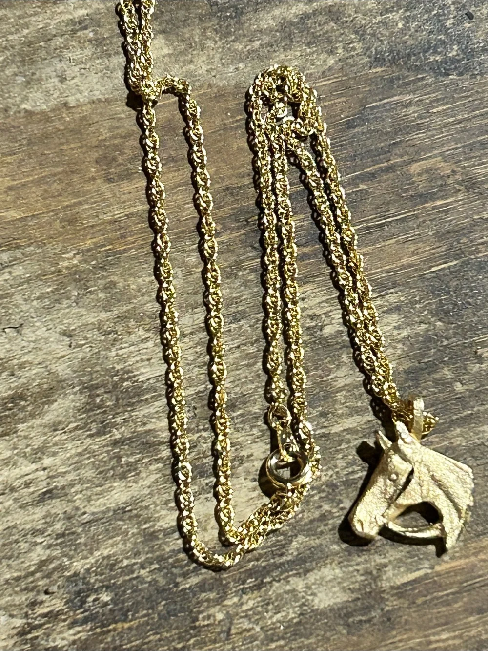 Gold Horse Pendant Rope Chain Necklace Jewelry spring ring clasp